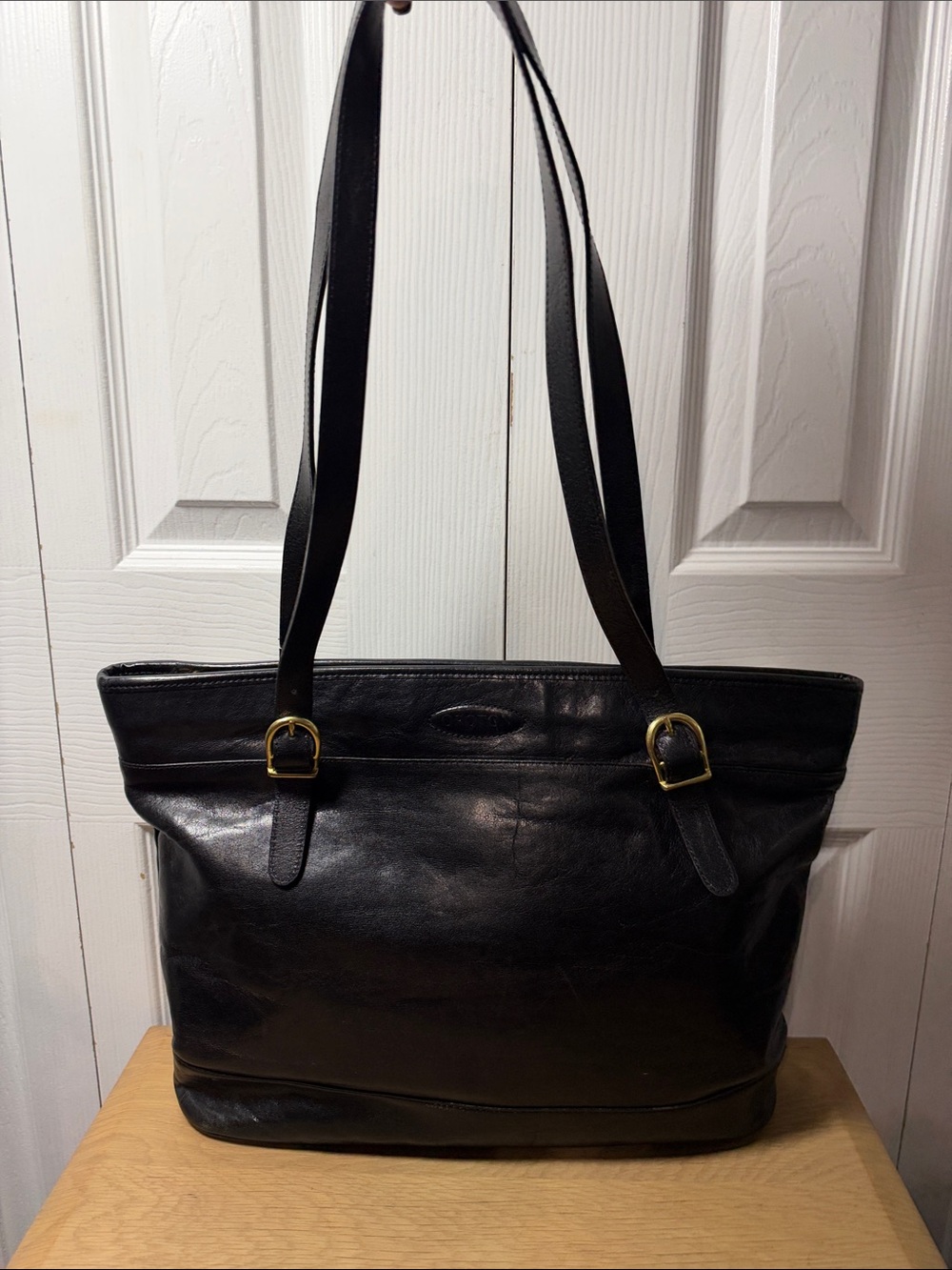 Vintage Oroton Black Genuine Leather Shoulder Tote Bag